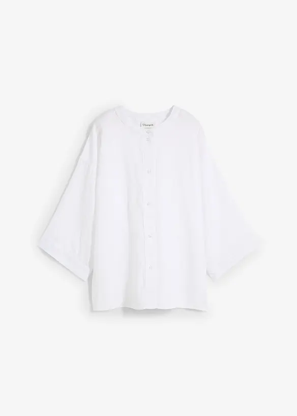 Oversize-Bluse aus reinem Leinen in weiß von vorne - bonprix