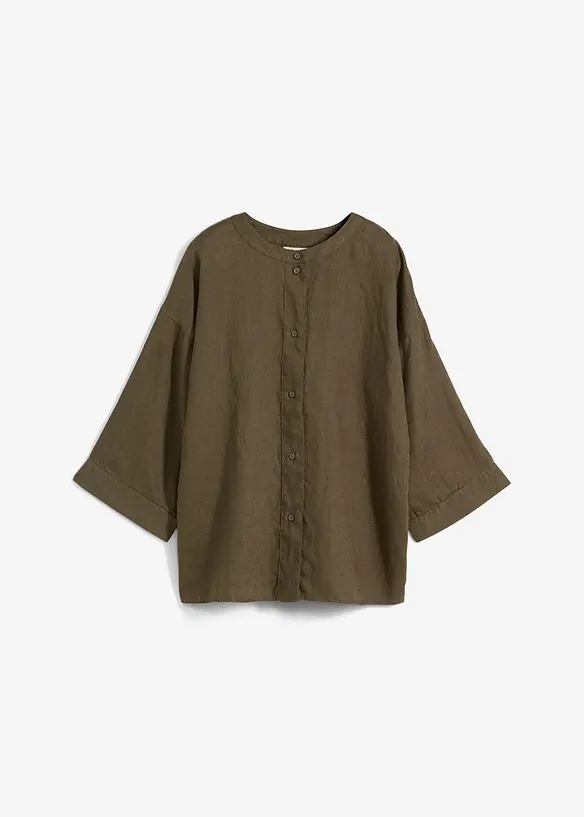 Oversize-Bluse aus reinem Leinen in grün von vorne - bonprix