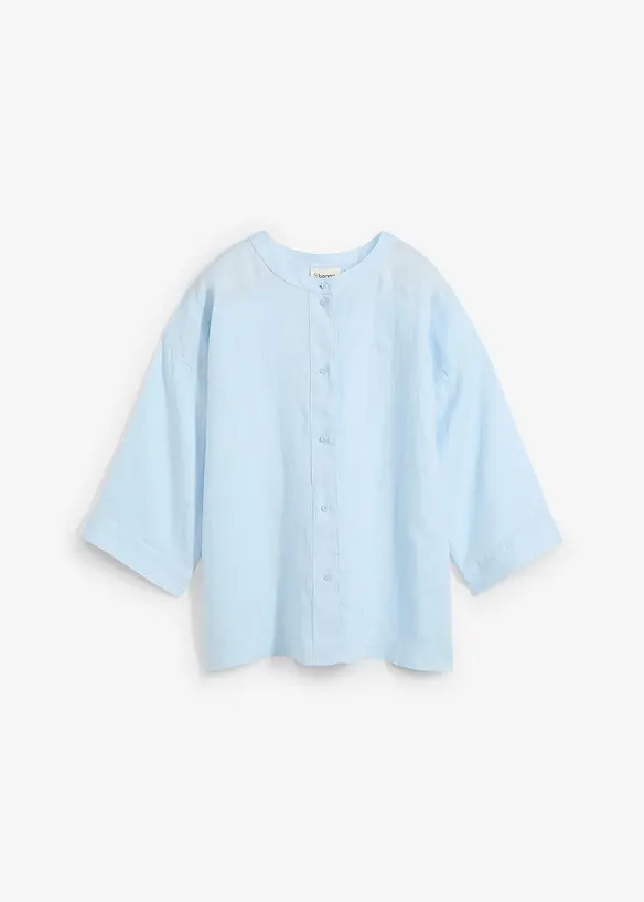 Oversize-Bluse aus reinem Leinen in blau von vorne - bonprix