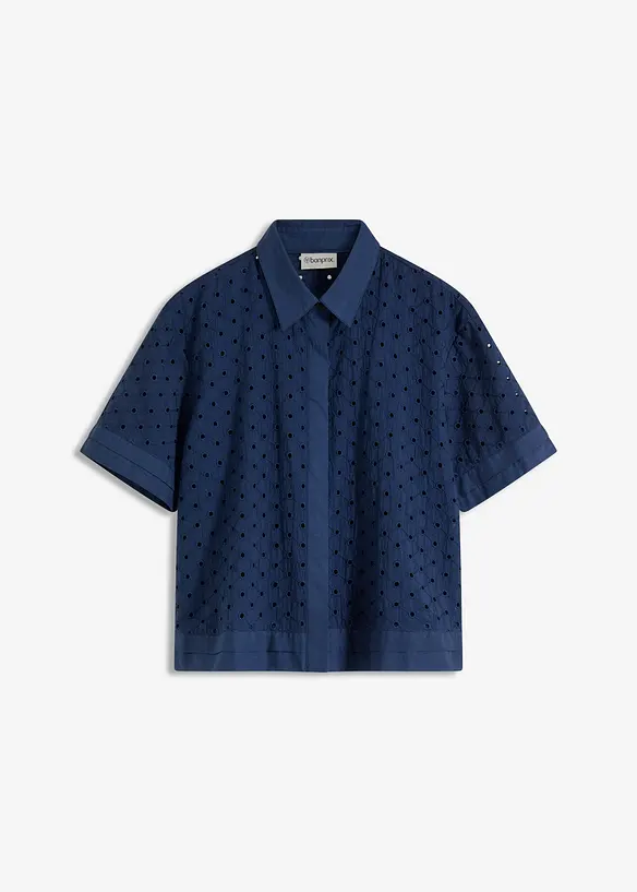Bluse mit Lochstickerei in blau von vorne - bonprix Bluse mit Lochstickerei in blau von vorne - bonprix