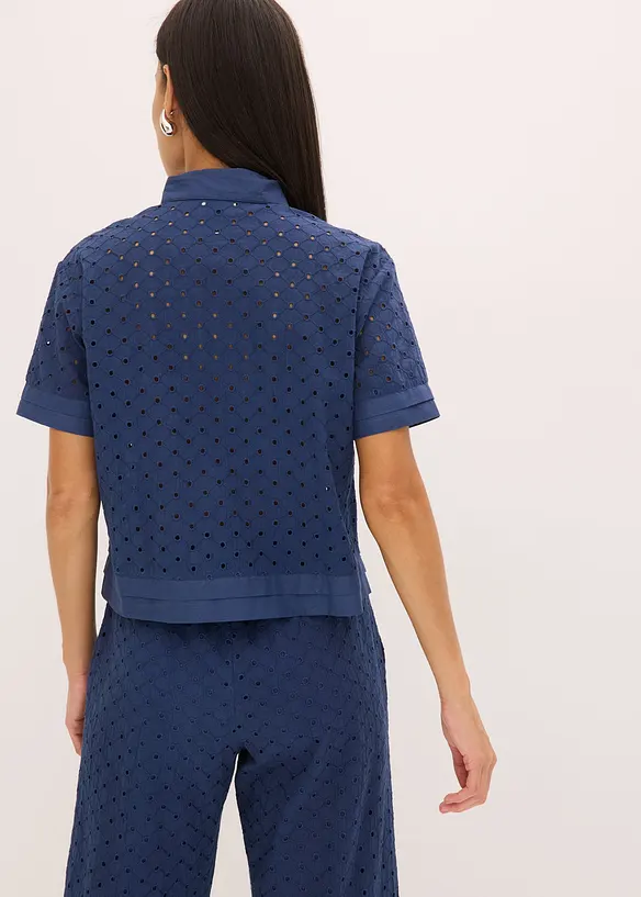 Bluse mit Lochstickerei in blau von hinten (im Anschnitt) - bonprix Bluse mit Lochstickerei in blau von hinten (im Anschnitt) - bonprix
