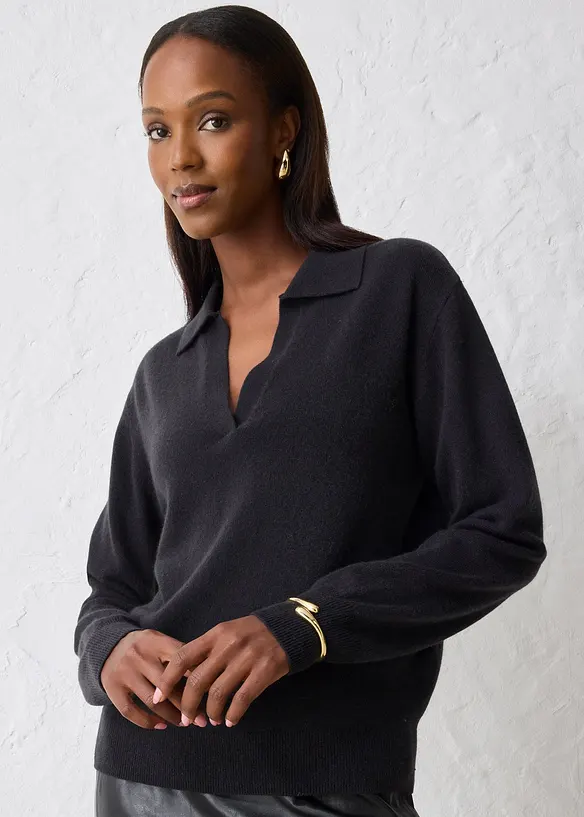 Cashmerepullover mit Good Cashmere Standard®-Anteil in schwarz von vorne (im Anschnitt) - bonprix Cashmerepullover mit Good Cashmere Standard®-Anteil in schwarz von vorne (im Anschnitt) - bonprix