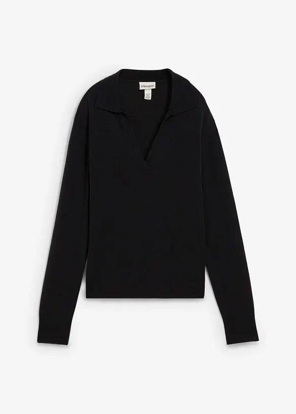 Cashmerepullover mit Good Cashmere Standard®-Anteil in schwarz von vorne - bonprix Cashmerepullover mit Good Cashmere Standard®-Anteil in schwarz von vorne - bonprix