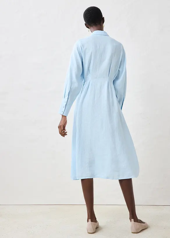 Hemdblusenkleid aus reinem Leinen in blau von hinten (Totalaufnahme) - bonprix