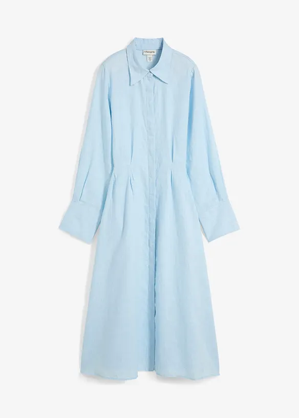 Hemdblusenkleid aus reinem Leinen in blau von vorne - bonprix