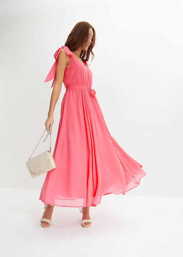Chiffonkleid mit Schleifendetails in pink von vorne (Totalaufnahme) - bonprix Chiffonkleid mit Schleifendetails in pink von vorne (Totalaufnahme) - bonprix