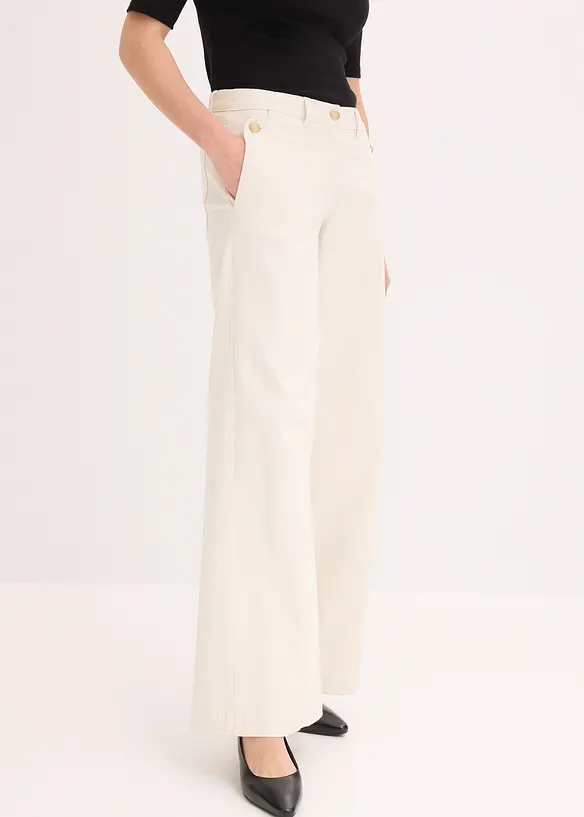 Wide Leg Hose mit Stretch in beige von vorne - bonprix Wide Leg Hose mit Stretch in beige von vorne - bonprix