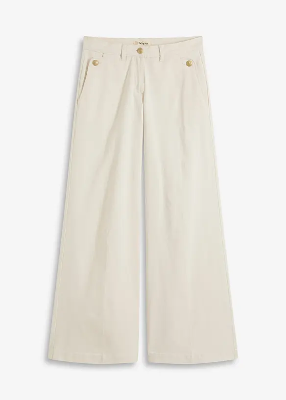 Wide Leg Hose mit Stretch in beige von vorne - bonprix Wide Leg Hose mit Stretch in beige von vorne - bonprix