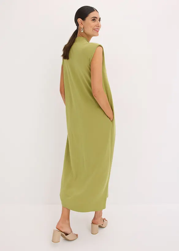 Jerseykleid aus Viskose-Mix mit Schulterpolster in grün von hinten (Totalaufnahme) - bonprix