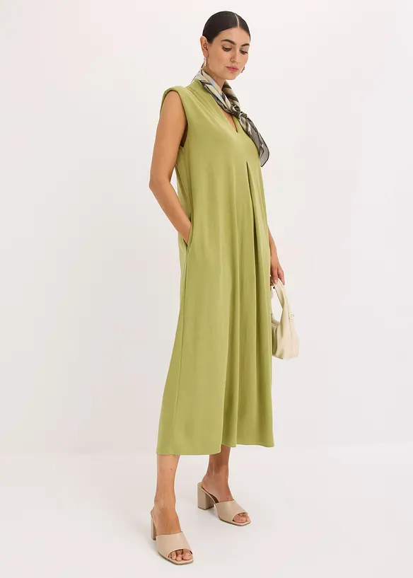 Jerseykleid aus Viskose-Mix mit Schulterpolster in grün von vorne (Totalaufnahme) - bonprix