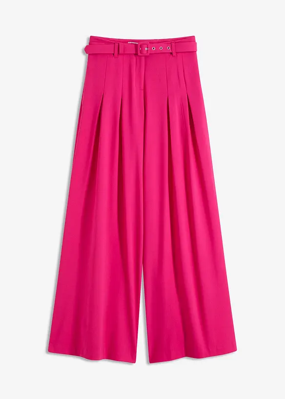 Bundfaltenhose mit Gürtel (2-tlg. Set) aus softem Viskose-Mix in pink von vorne - bonprix