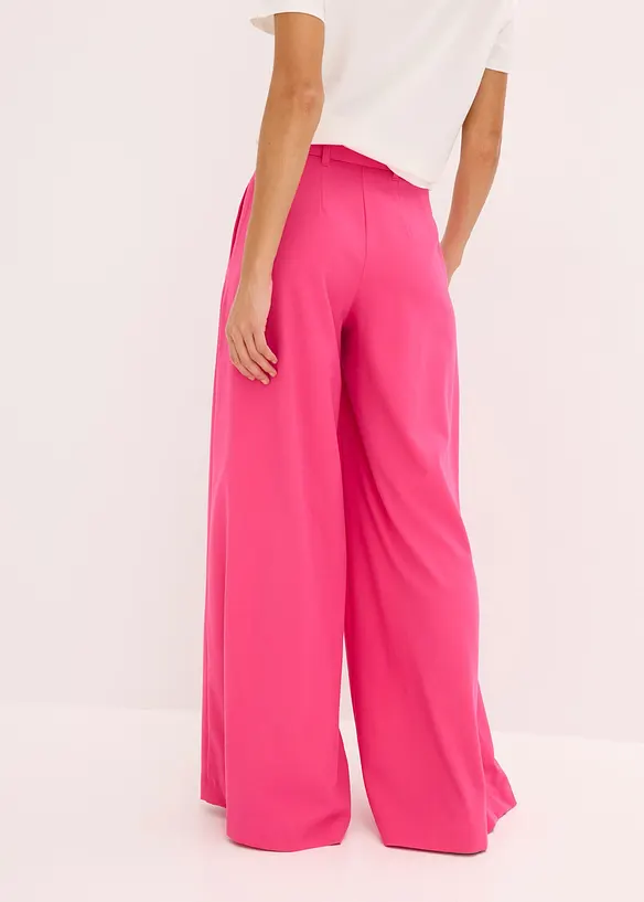 Bundfaltenhose mit Gürtel (2-tlg. Set) aus softem Viskose-Mix in pink von hinten - bonprix