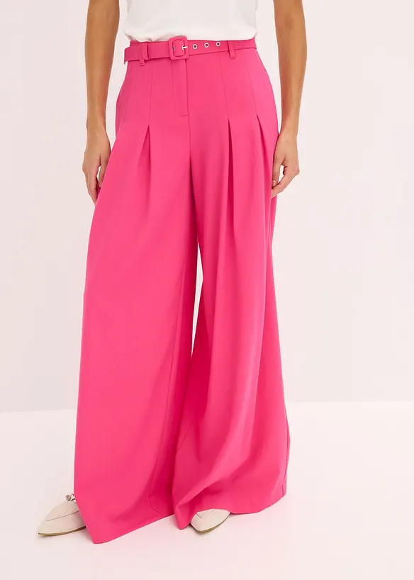 Bundfaltenhose mit Gürtel (2-tlg. Set) aus softem Viskose-Mix in pink von vorne - bonprix