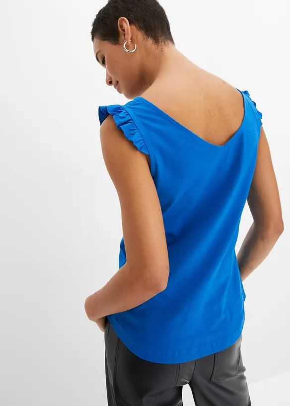 Top aus reiner Bio-Baumwolle in blau von hinten (im Anschnitt) - bonprix