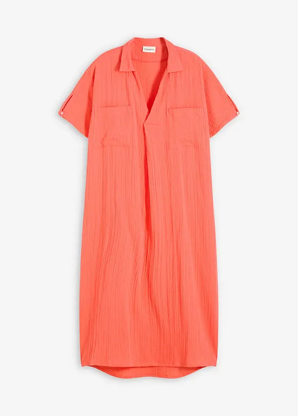 Musselin-Kaftan-Kleid aus reiner Baumwolle in pink von vorne - bonprix