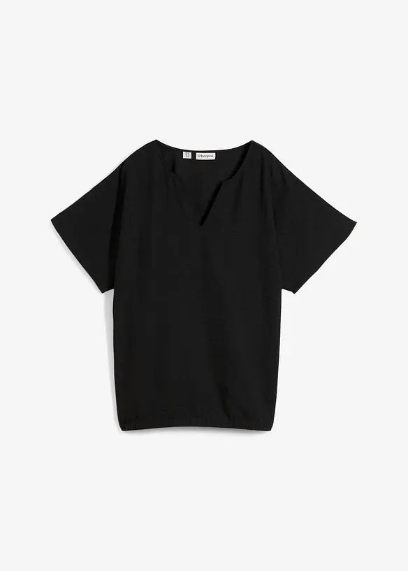 Oversize-Bluse mit Elastiksaum in schwarz von vorne - bonprix