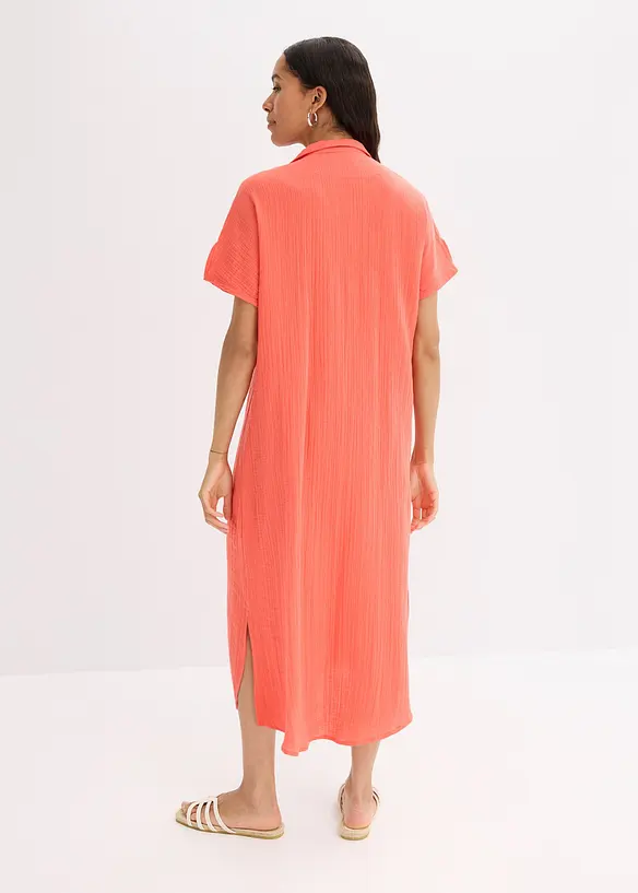 Musselin-Kaftan-Kleid aus reiner Baumwolle in pink von hinten (Totalaufnahme) - bonprix