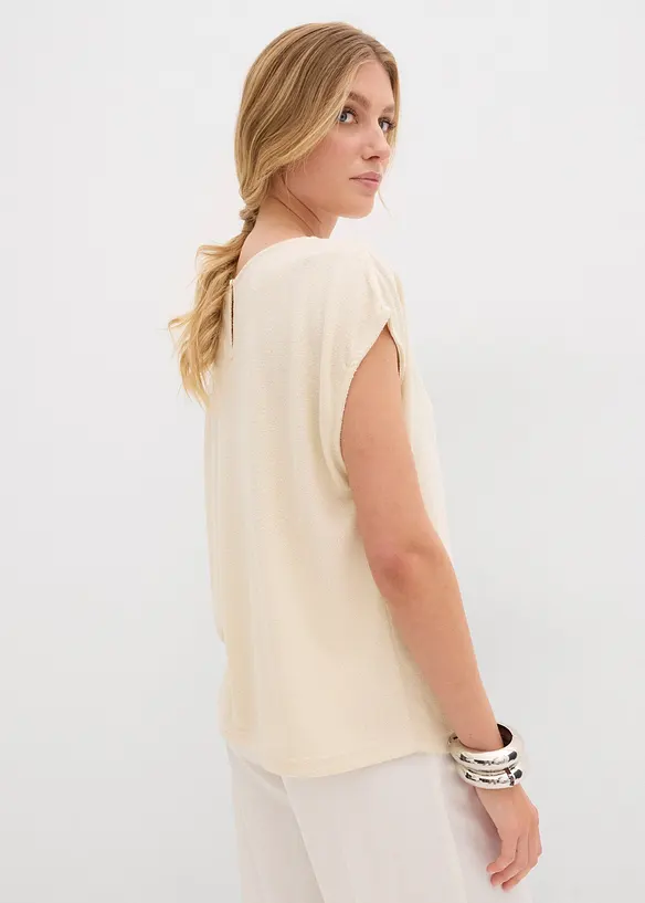 Oversize-Shirt in Strickoptik in beige von hinten (im Anschnitt) - bonprix