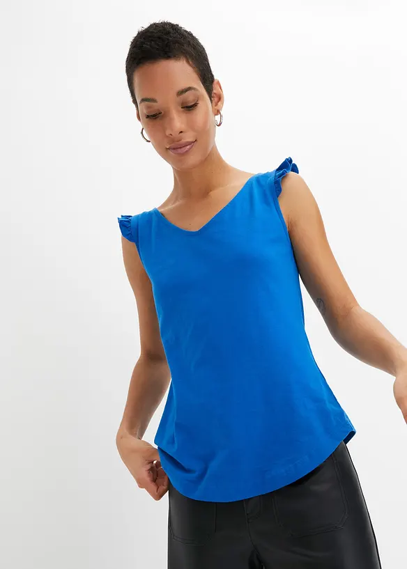 Top aus reiner Bio-Baumwolle in blau von vorne (im Anschnitt) - bonprix