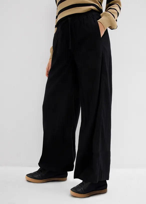 Palazzo-Hose aus reiner Baumwolle in schwarz von vorne - bonprix
