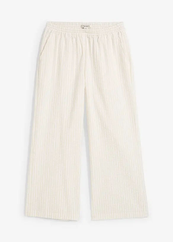 7/8-Seersucker-Palazzo-Hose aus reiner Baumwolle in beige von vorne - bonprix 7/8-Seersucker-Palazzo-Hose aus reiner Baumwolle in beige von vorne - bonprix