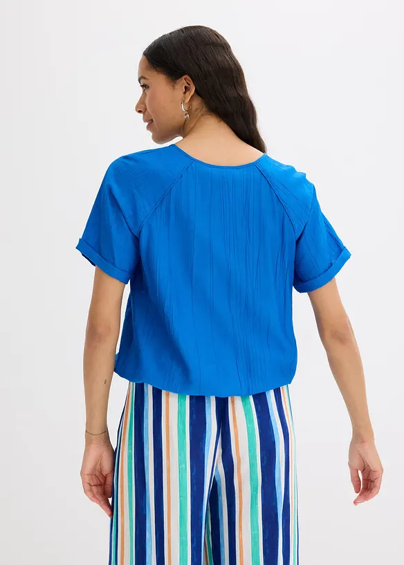 Kurzarmbluse aus softem Viskose-Mix in blau von hinten (im Anschnitt) - bonprix