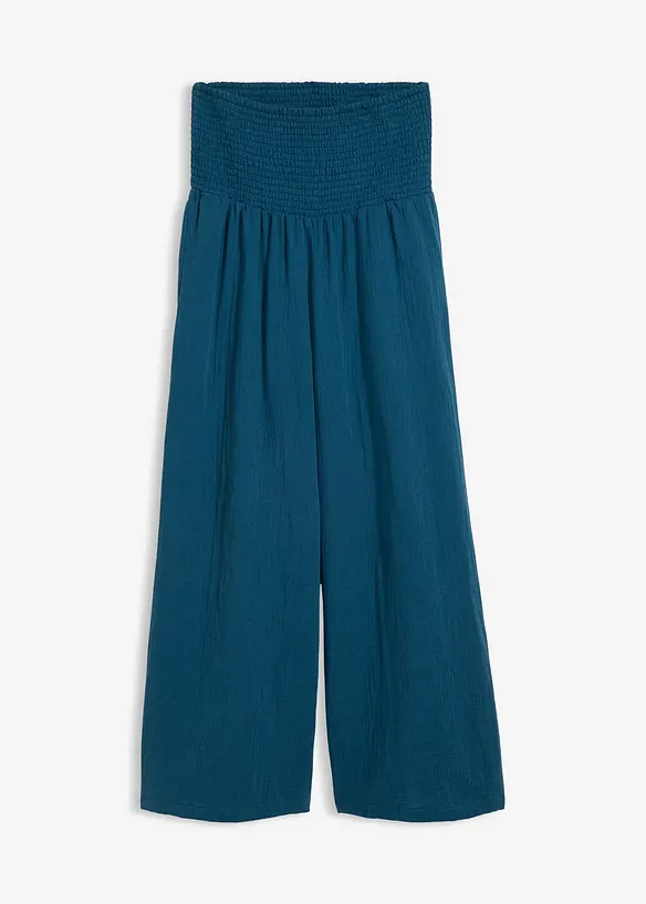 Musselin-Palazzo-Hose aus reiner Baumwolle in petrol von vorne - bonprix