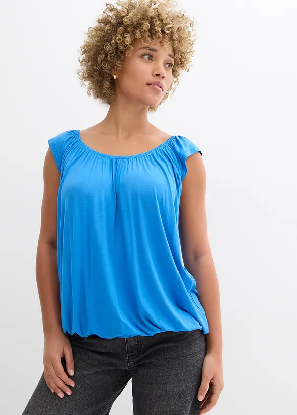 Shirt aus softem Viskose-Mix in blau von vorne (im Anschnitt) - bonprix