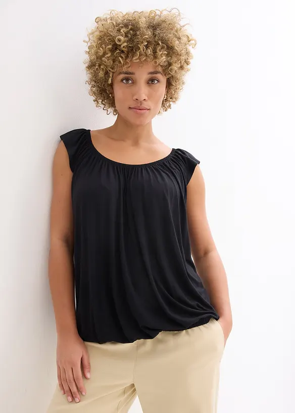Shirt aus softem Viskose-Mix in schwarz von vorne (im Anschnitt) - bonprix