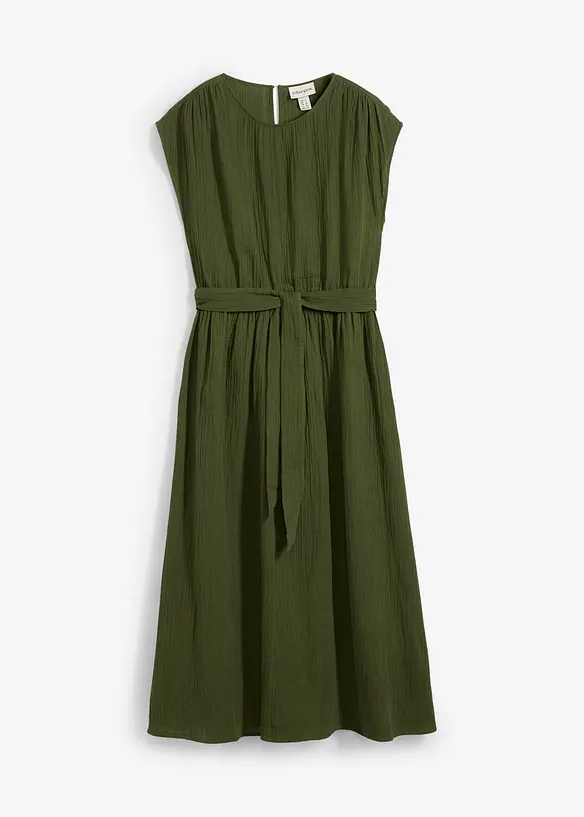 Maxikleid aus reiner Baumwolle in grün von vorne - bonprix