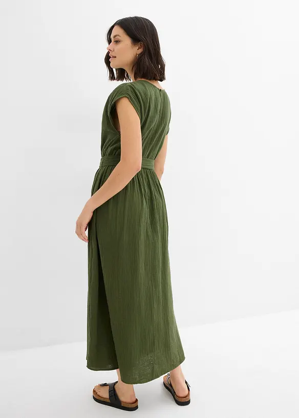 Maxikleid aus reiner Baumwolle in grün von hinten (Totalaufnahme) - bonprix