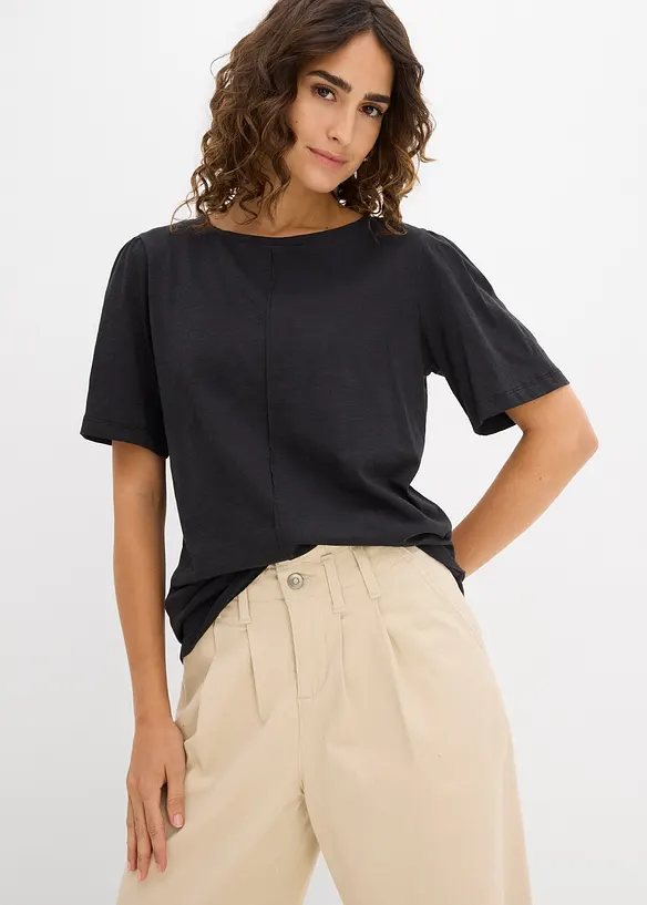 T-Shirt aus reiner Baumwolle in schwarz von vorne (im Anschnitt) - bonprix T-Shirt aus reiner Baumwolle in schwarz von vorne (im Anschnitt) - bonprix