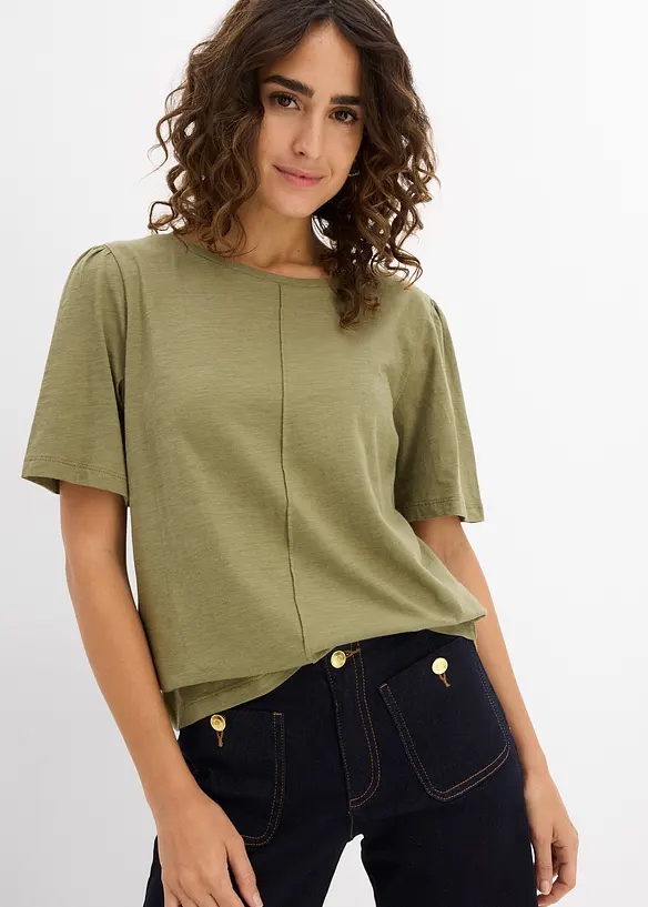 T-Shirt aus reiner Baumwolle in grün von vorne (im Anschnitt) - bonprix T-Shirt aus reiner Baumwolle in grün von vorne (im Anschnitt) - bonprix