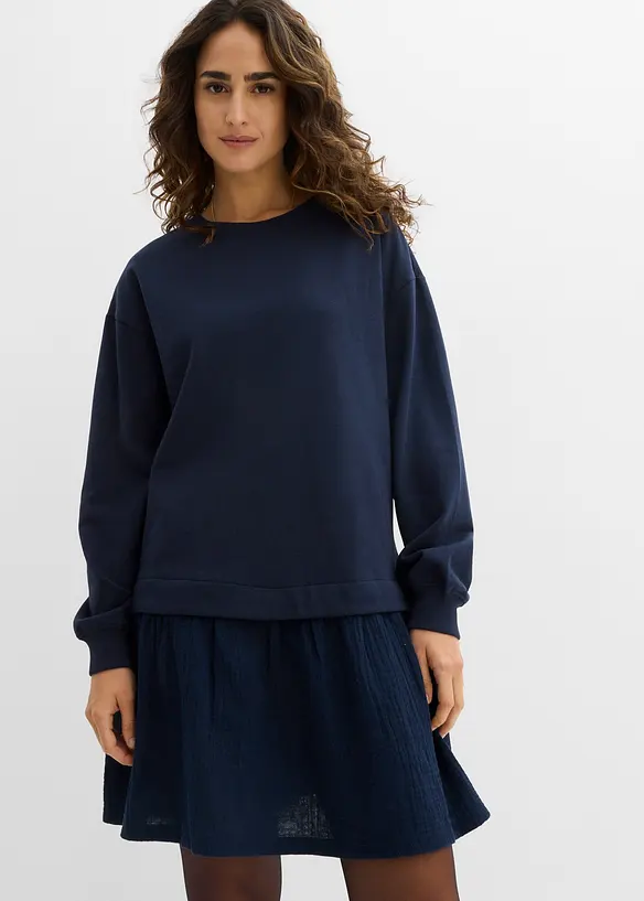 Sweatkleid mit Webrock in blau von vorne (Totalaufnahme) - bonprix Sweatkleid mit Webrock in blau von vorne (Totalaufnahme) - bonprix