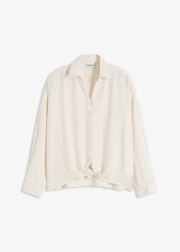 Bluse aus leichtem Crêpe in beige von vorne - bonprix