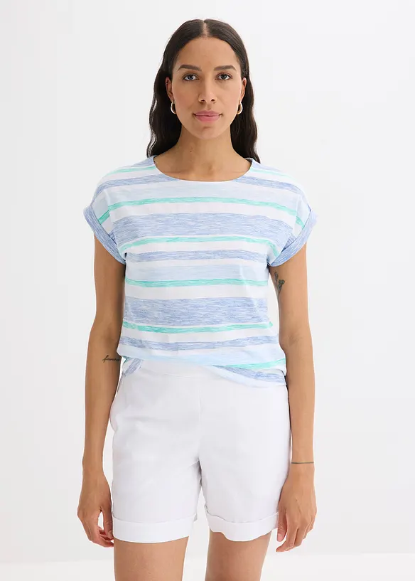 T-Shirt aus reiner Bio-Baumwolle in blau von vorne (im Anschnitt) - bonprix