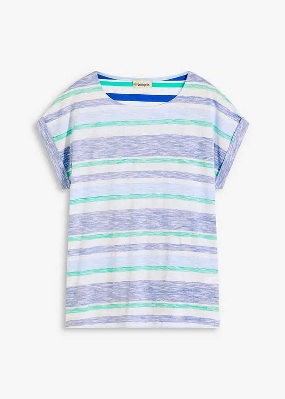 T-Shirt aus reiner Bio-Baumwolle in blau von vorne - bonprix