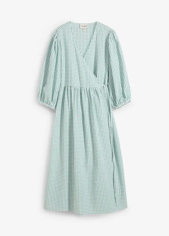 Baumwollkleid in Wickeloptik in grün von vorne - bonprix