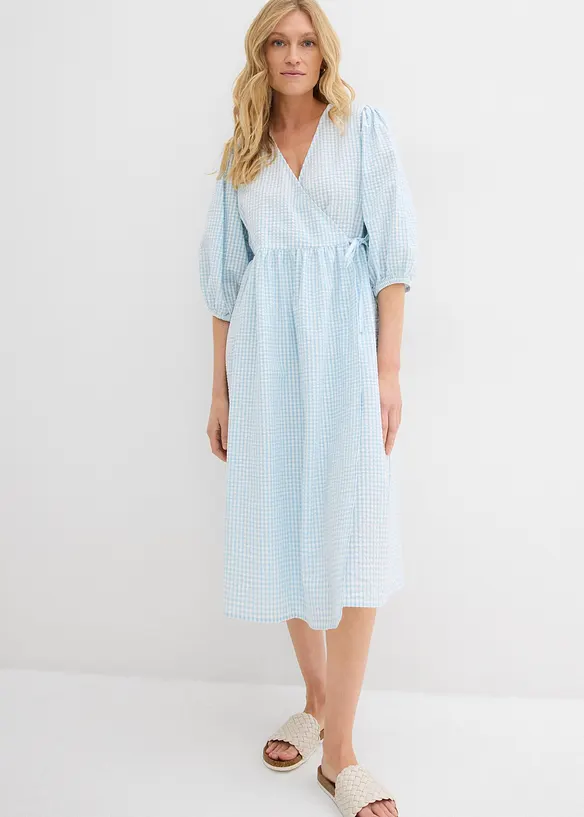 Wickelkleid aus reiner Baumwolle in blau von vorne (Totalaufnahme) - bonprix Wickelkleid aus reiner Baumwolle in blau von vorne (Totalaufnahme) - bonprix