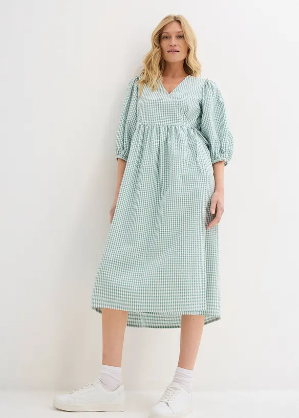 Baumwollkleid in Wickeloptik in grün von vorne (Totalaufnahme) - bonprix