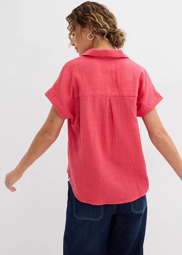 Musselin-Kurzarmbluse aus reiner Baumwolle in pink von hinten (im Anschnitt) - bonprix Musselin-Kurzarmbluse aus reiner Baumwolle in pink von hinten (im Anschnitt) - bonprix