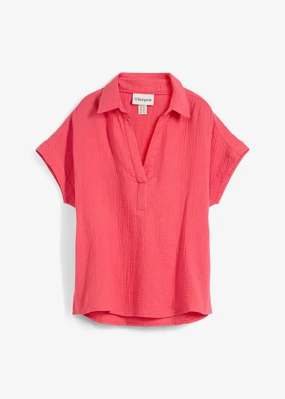 Musselin-Kurzarmbluse aus reiner Baumwolle in pink von vorne - bonprix Musselin-Kurzarmbluse aus reiner Baumwolle in pink von vorne - bonprix