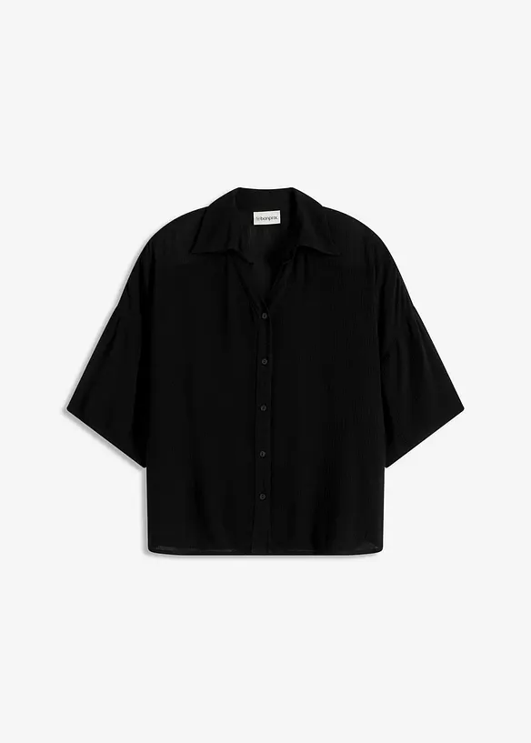 Kurze Strandbluse aus fließender Viskose in schwarz von vorne - bonprix