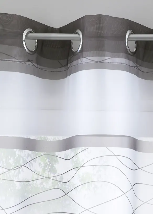 Transparente Gardine mit Querstreifen Druck (1er Pack) in grau - bonprix