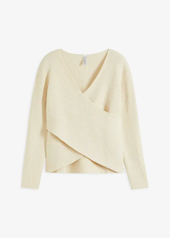 Wickelpullover mit V-Ausschnitt in beige von vorne - bonprix Wickelpullover mit V-Ausschnitt in beige von vorne - bonprix