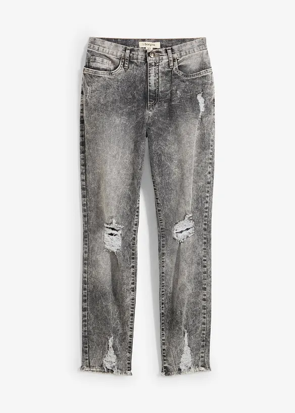 Mom-Jeans High Waist mit Destroy-Effekten in grau von vorne - bonprix Mom-Jeans High Waist mit Destroy-Effekten in grau von vorne - bonprix