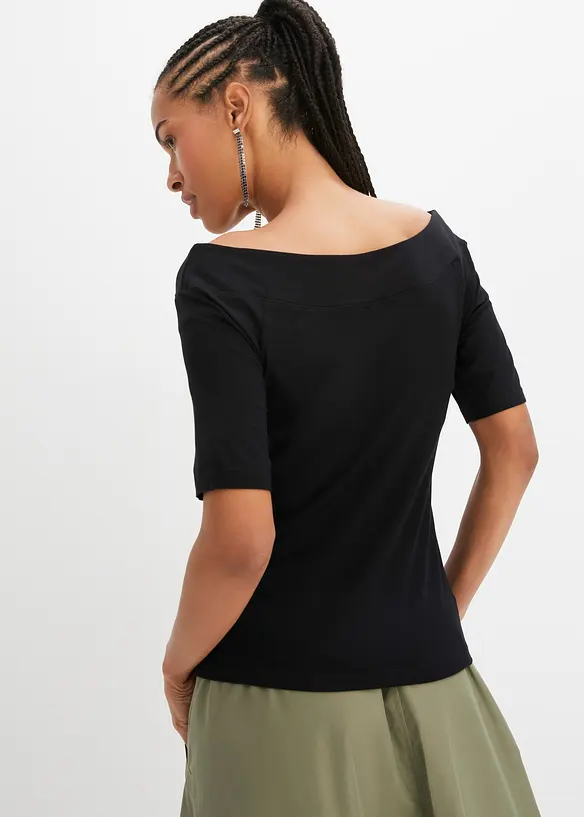 Carmenshirt in Viskose-Mix in schwarz von hinten (im Anschnitt) - bonprix