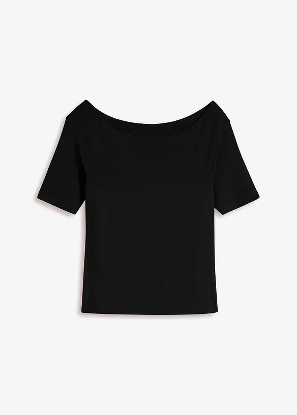 Carmenshirt in Viskose-Mix in schwarz von vorne - bonprix