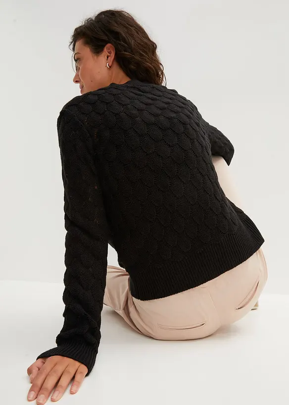 Ajour-Strickjacke in schwarz von hinten (im Anschnitt) - bonprix Ajour-Strickjacke in schwarz von hinten (im Anschnitt) - bonprix