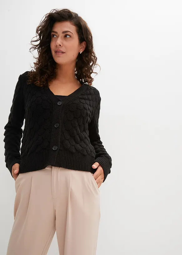 Ajour-Strickjacke in schwarz von vorne (im Anschnitt) - bonprix Ajour-Strickjacke in schwarz von vorne (im Anschnitt) - bonprix